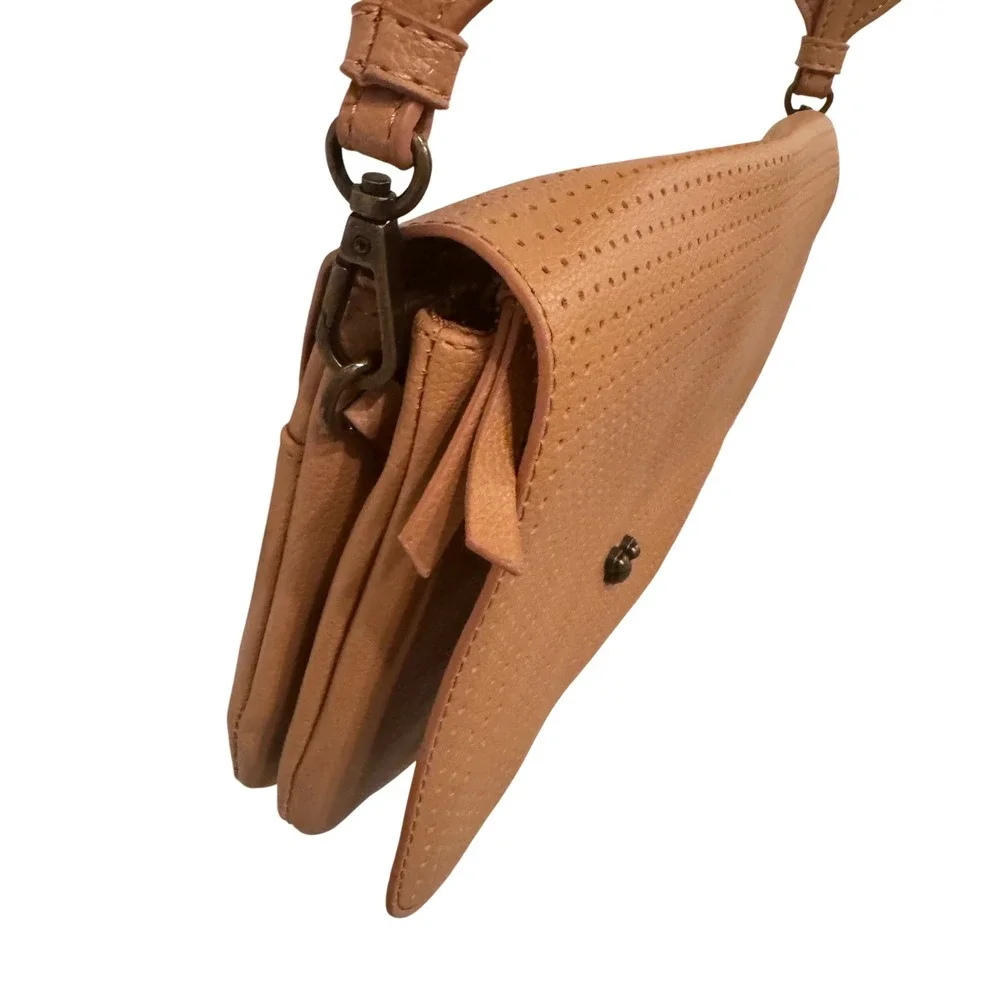 Disney Flair Collection Perforated Crossbody Tan Mickey Mouse Accent Wide Strap‎